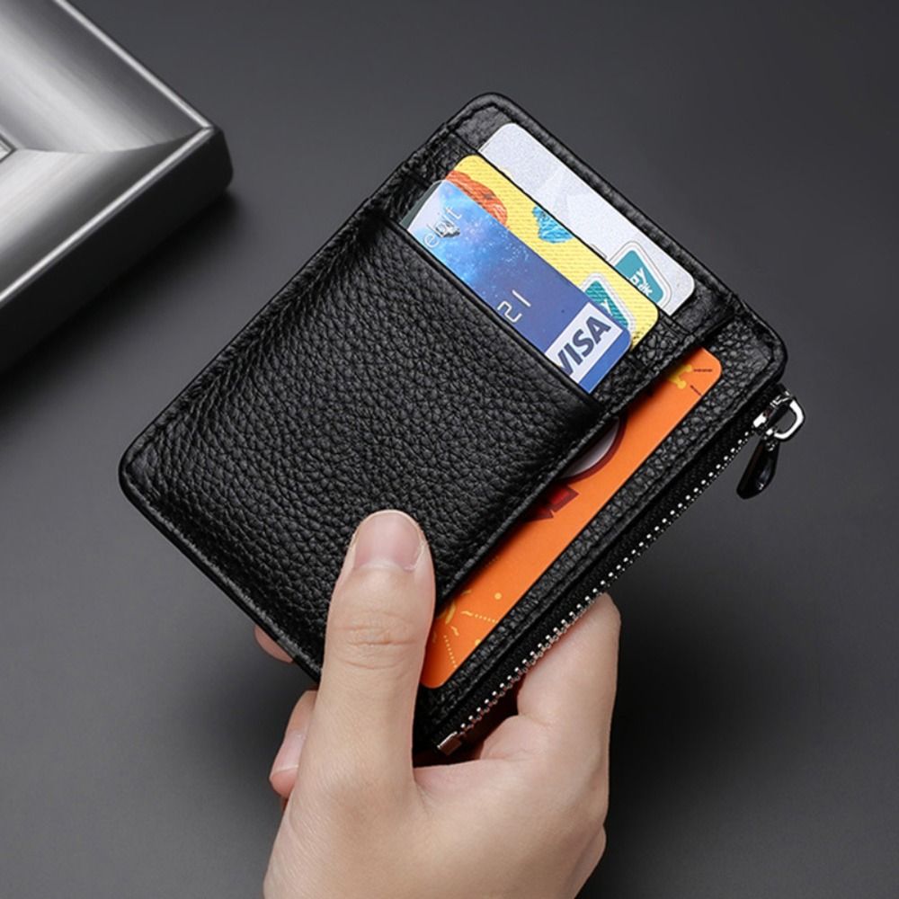 Slim Card Slot Case - Porte-cartes d'identité en cuir véritable pour