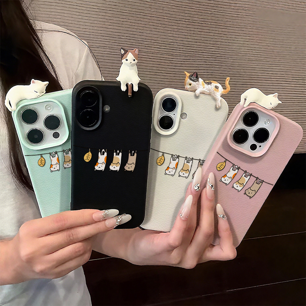 Phone Cases Cute Iphone 14 - Étui en cuir chat de dessin