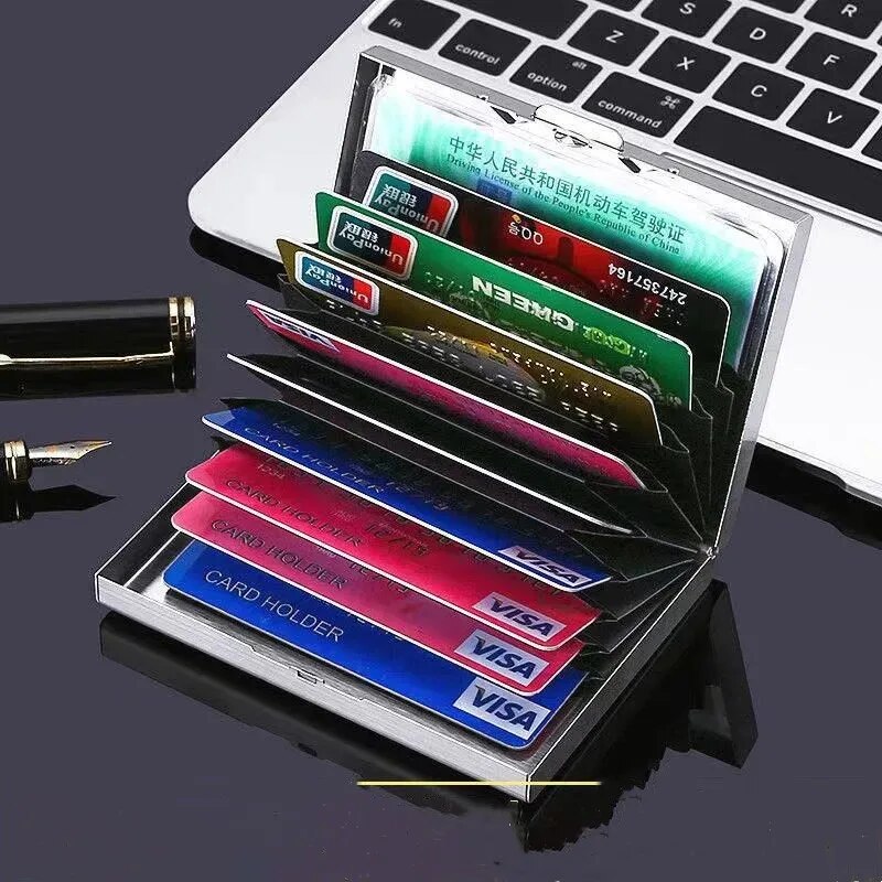 Slim Card Slot Case - 10 fentes en acier inoxydable porte-carte